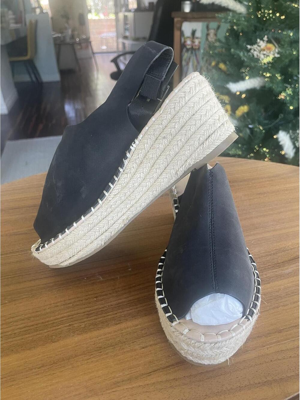 Catherine’s Buckle Leather Black Espadrille sz 7.5